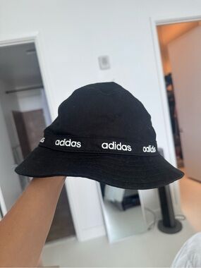 adidas Black Bucket Hat with White Logo Band